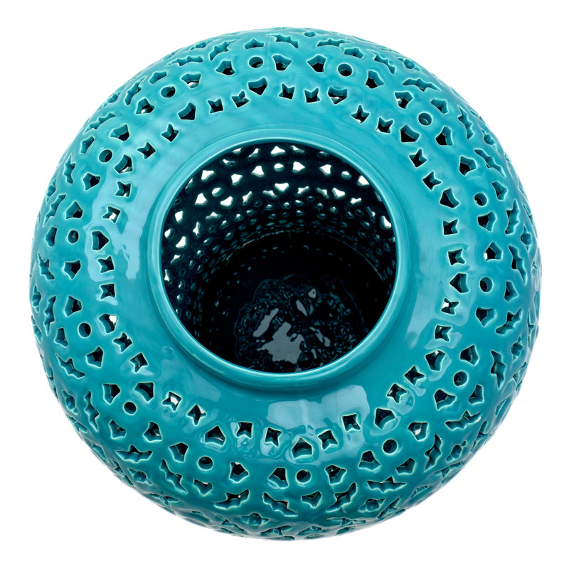 25" Carved Temple Jar - Celadon, Turquoise