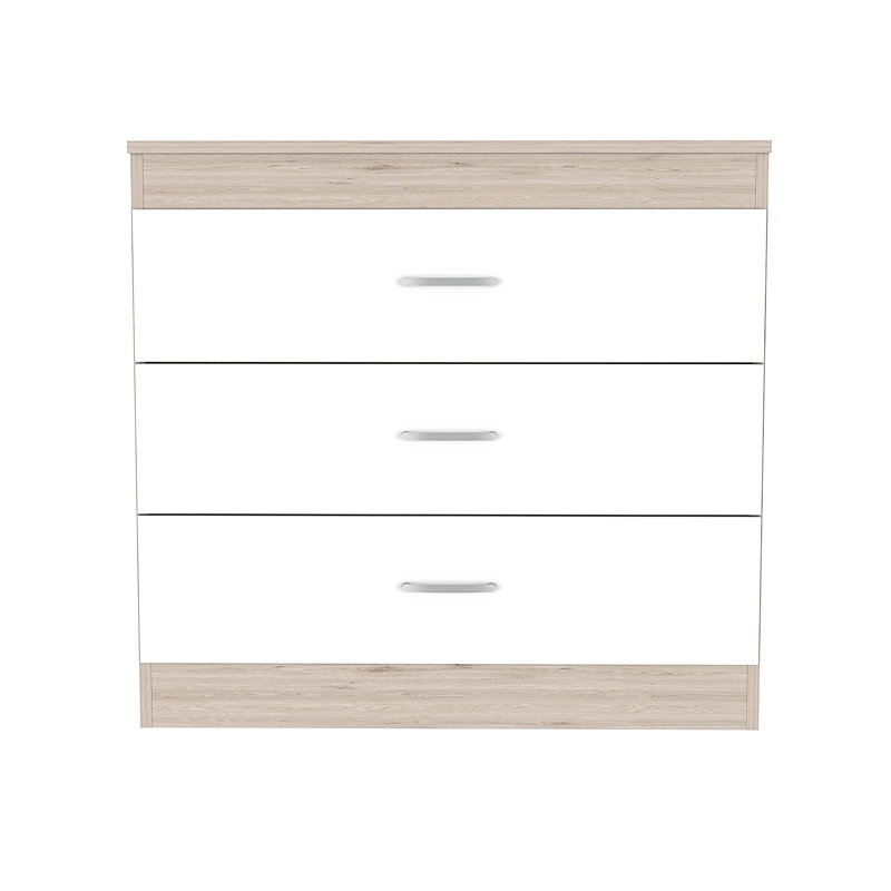 Commode à trois tiroirs, Blanc, gris et brun