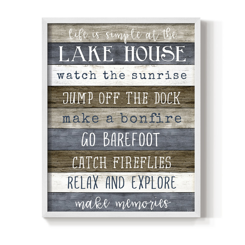 Simple Lake Rules, reproduction encadrée - bois massif, H 15 po x l 12 po, Blanc