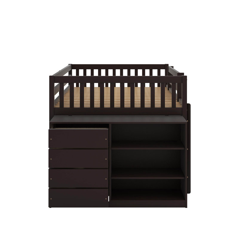 Lit superposé double au-dessus de double avec 3 tablettes et 4 tiroirs, Espresso