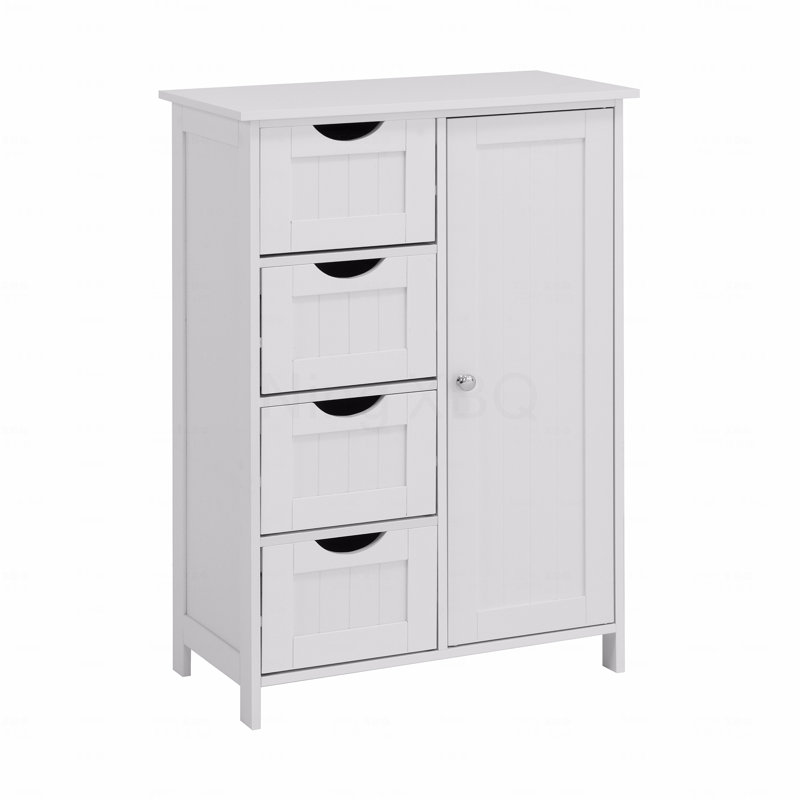 Armoire de rangement blanche, armoire de plancher avec tablettes réglables et tiroirs blancs