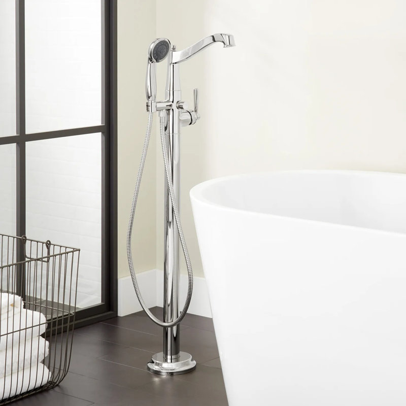 Signature Hardware Freestanding Clawfoot Tub Faucet with Diverter and Handshower, Chrome