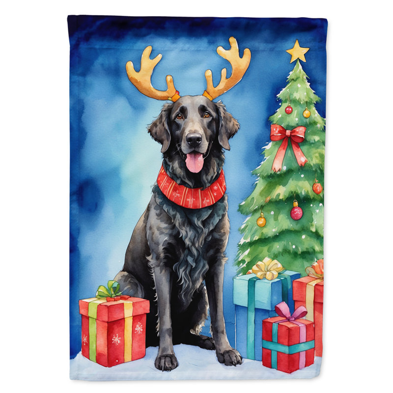Drapeau de Noël maison de renne, Retriever à poil frisé