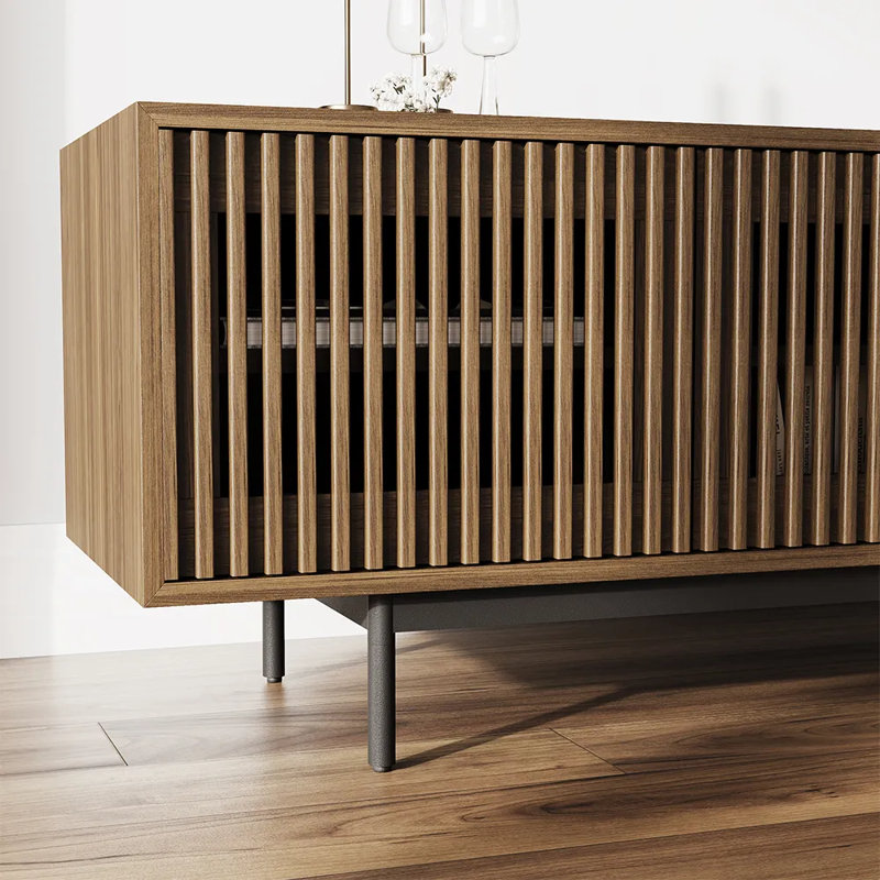 Meuble télé moderne Mid-Century, H 21,26 po x l 59 po x P 18,89 po, Noyer