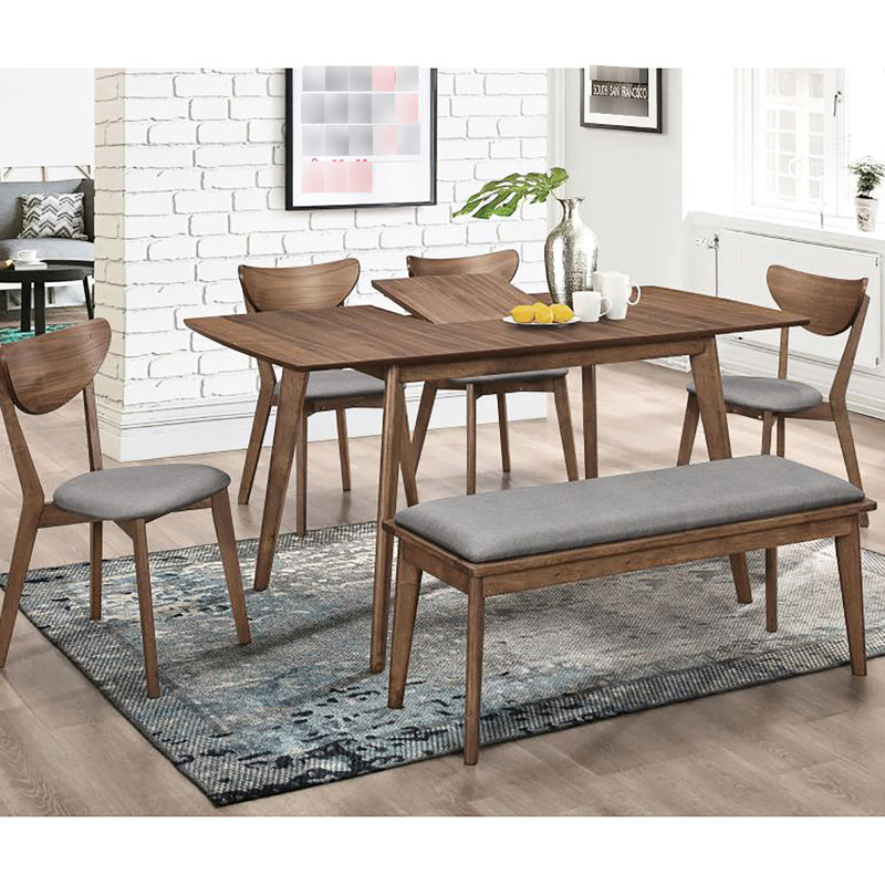 Banc de salle à manger de style Mid-Century avec siège gris et noyer naturel