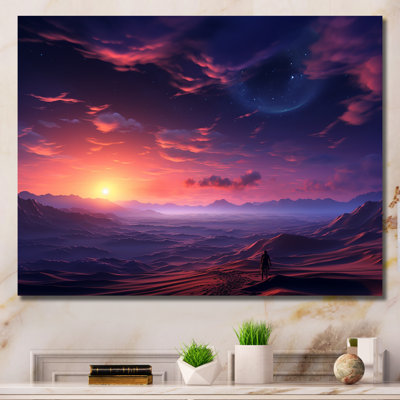 «Rose and Blue Nocturnal Desert Dunescape Sunset», art mural paysages spatiaux