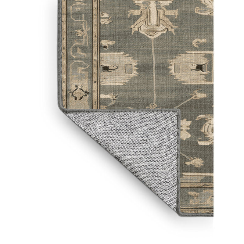 Tapis gris art déco lavable à la machine, Rectangulaire 8 pi x 12 pi