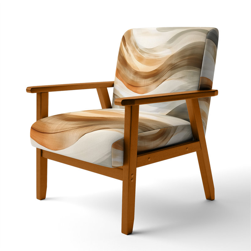 Chaise abstraite rembourrée - Fauteuil Minimalist Earth Line Motion III, Accoudoirs carrés bruns