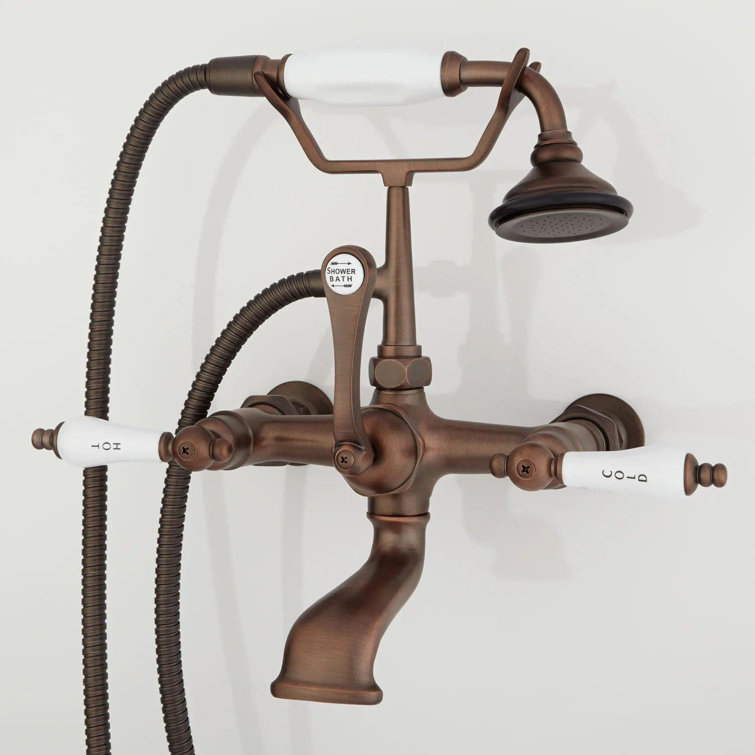 Wall-Mount Telephone Faucet with Porcelain Lever Handles and 6" Wall Couplers