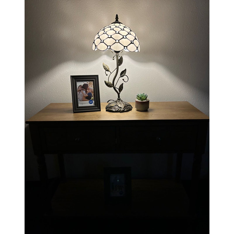 Tiffany Table Lamp White Stained Glass Crystal Beans Included LED Bulb 20"H*10"W*10"D