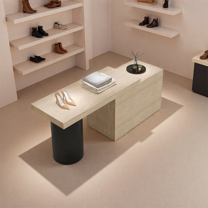 Table de présentation minimaliste beige, Beige/noir, H 31,5 po x l 78,74 po x P 23,62 po