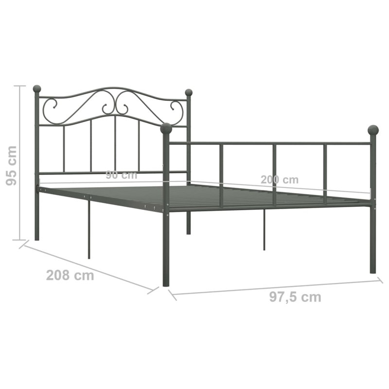 Vankirk Metal Bed, Grey, 90 x 200 cm