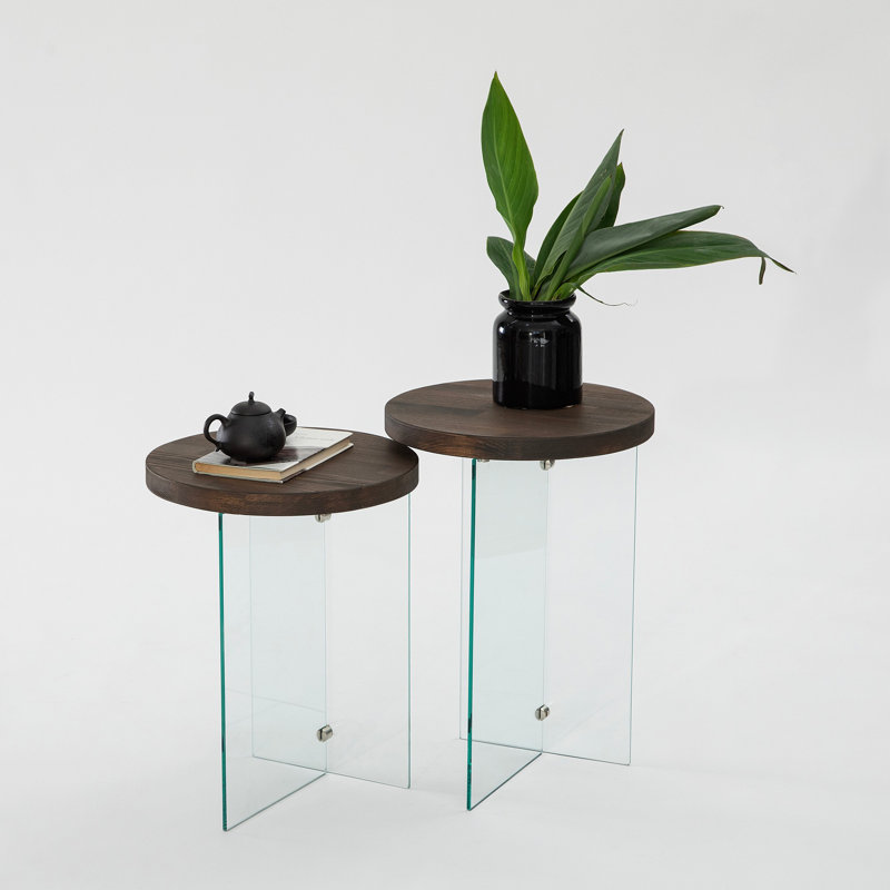 Ensemble de tables basses, Noyer, Transparent
