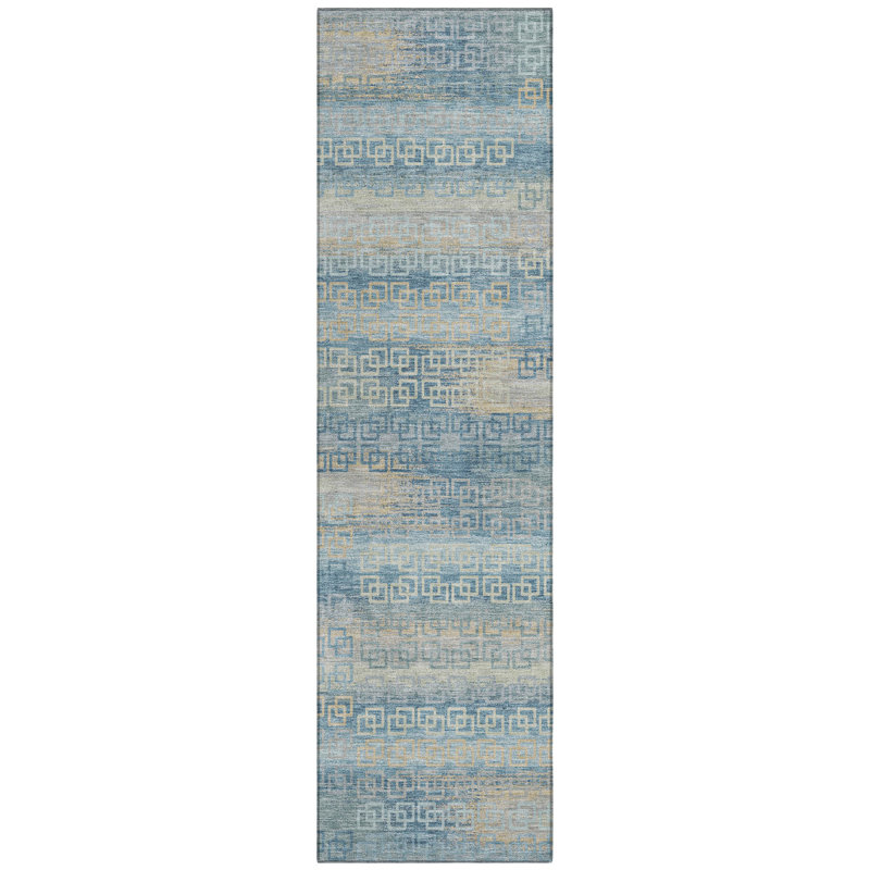 Machine Washable Indoor/Outdoor Xhevrie Teal Rug, Runner 2'3" x 7'6"