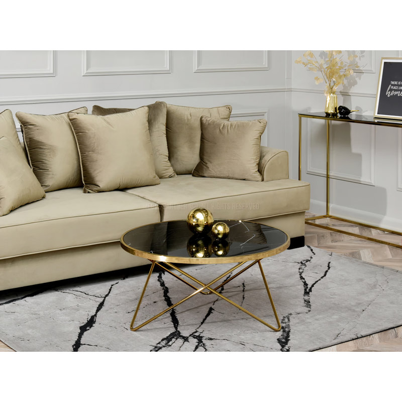 Ailynn Abstract Coffee Table, Black Marble, Golden