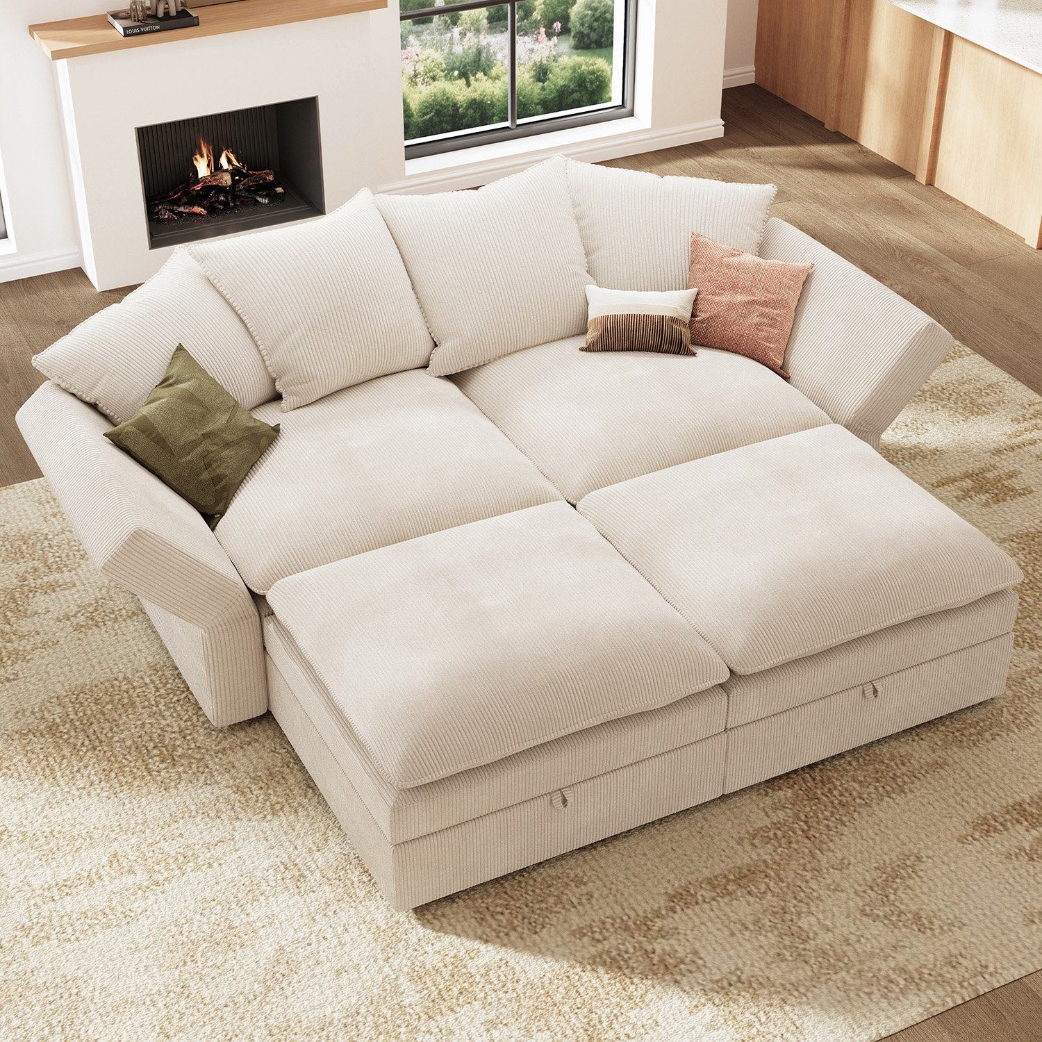 Mercer41 Corduroy Storage Sectional Sofa Modular Sofa Bed For Small ...