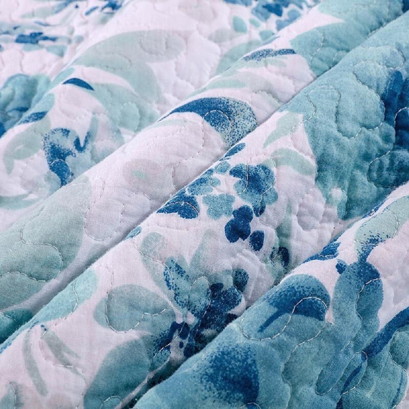 Ensemble de courtepointe réversible en coton certifié hypoallergénique bleu / blanc 3 pièces