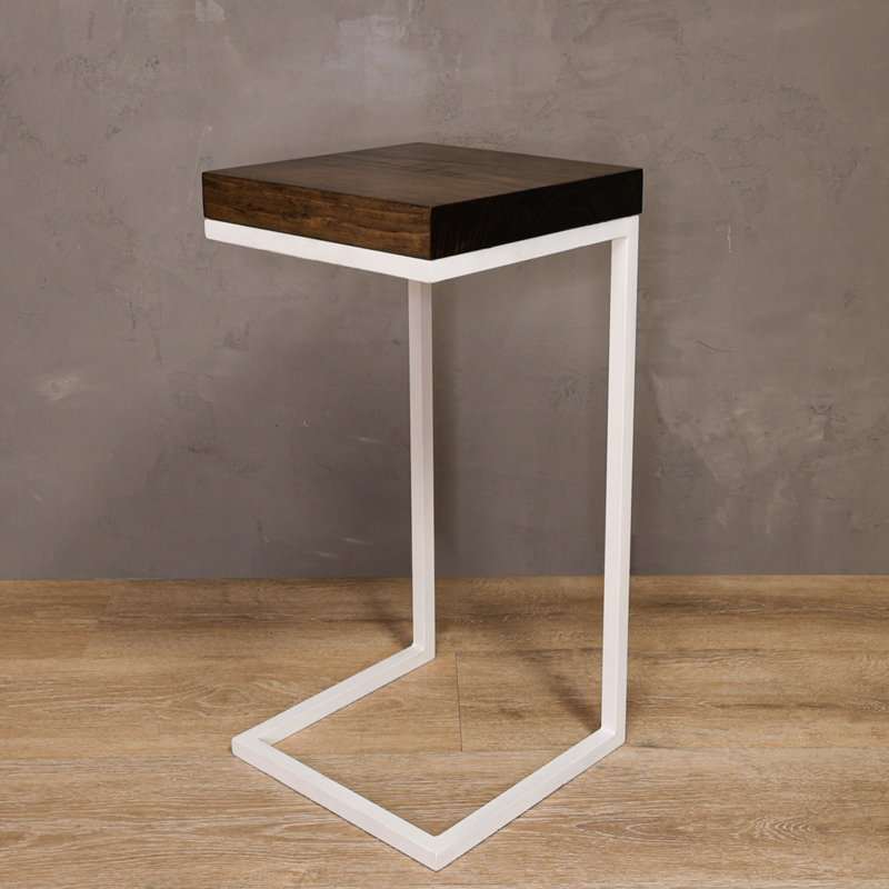 C Shape Rustic Side Table, Walnut/White