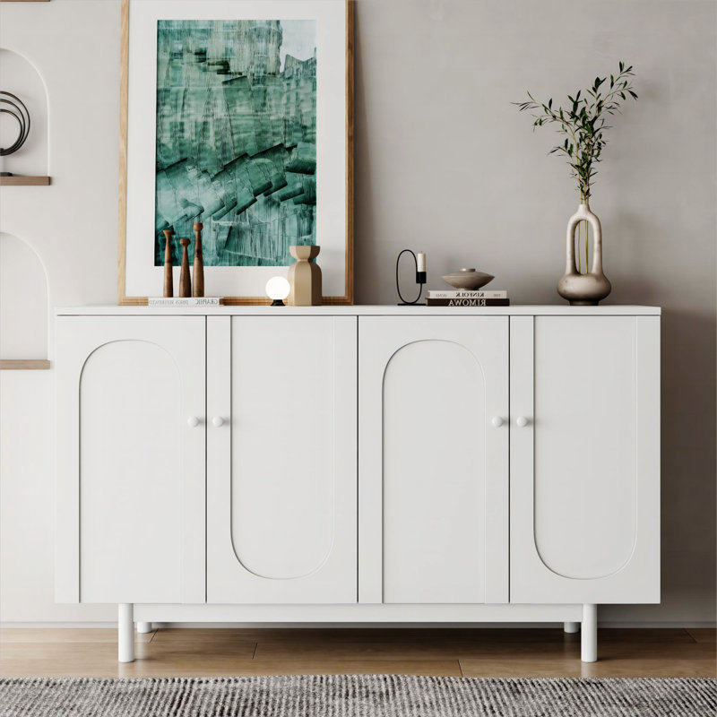 Armoire de rangement élégante et fonctionnelle à 4 portes avec pieds en pin, Blanc