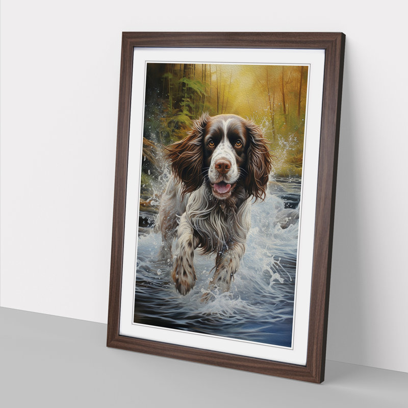 English Springer Spaniel Tachisme Framed Print, Walnut, 34cm H x 25cm W x 2cm D