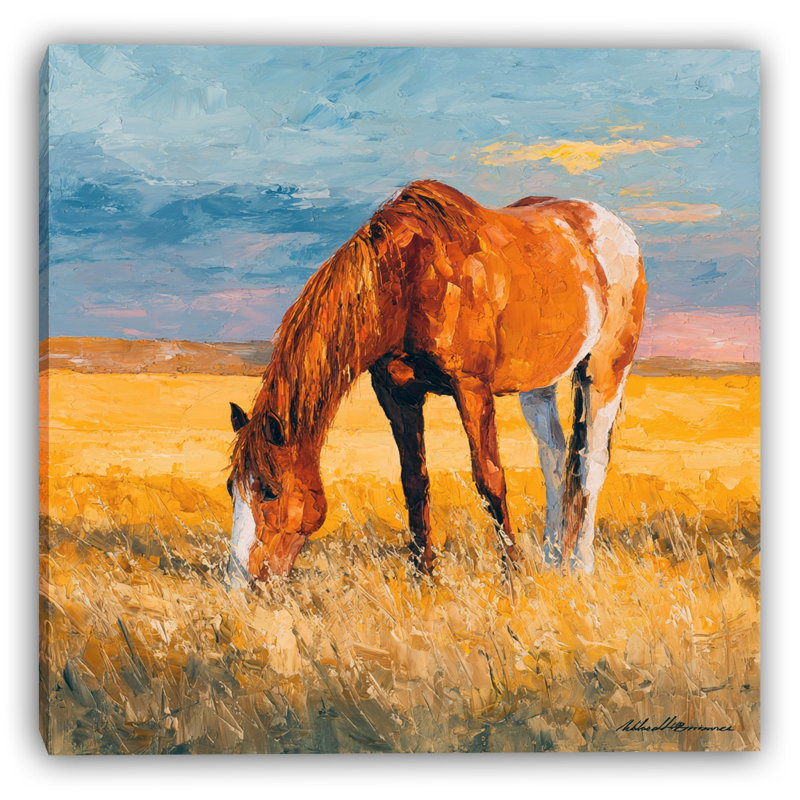 «Golden Field Horse I», art mural sur toile tendue, H 30 po x l 30 po