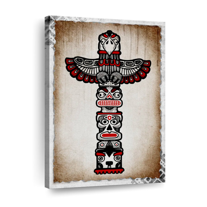Totem amérindien sur toile, H 24 po x l 16 po x P 1,25 po
