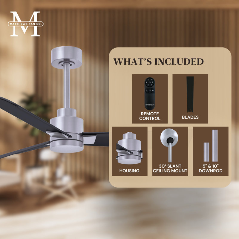 Alessandra Outdoor Downrod Ceiling Fan, Matte Black, Brushed Nickel
