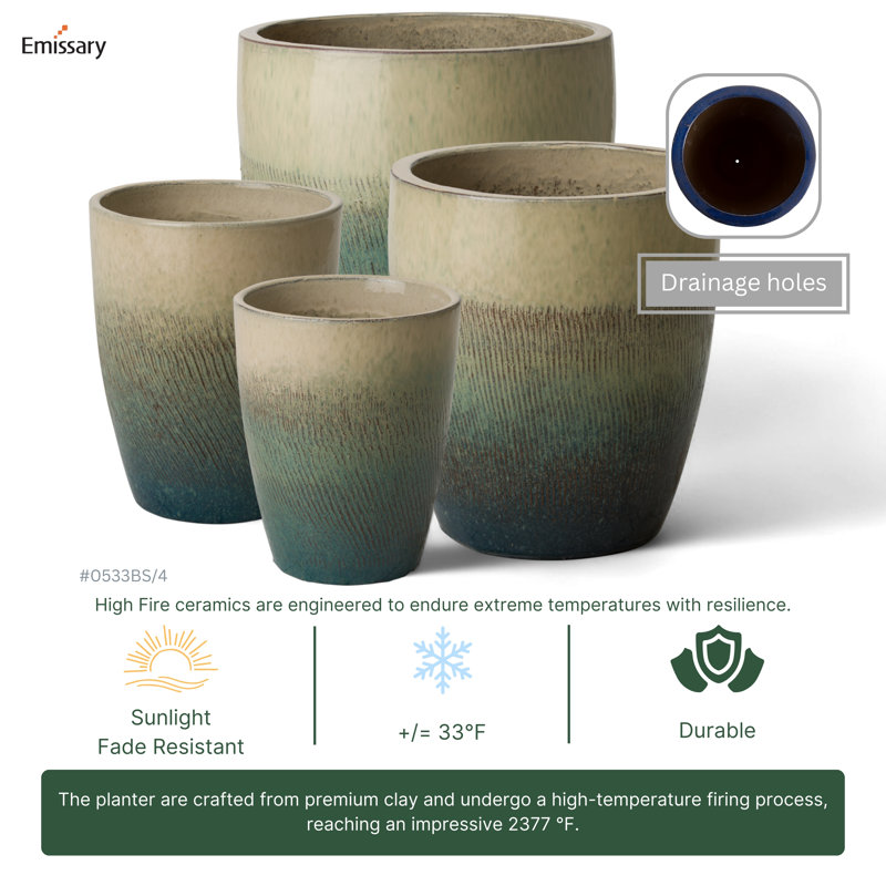 Bullet Ceramic Pot Planter, 15.5" H x 14" W x 14" D