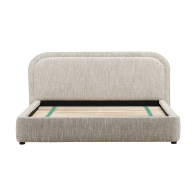 Agi Polyester Velvet Upholstered Panel Bed, Beige