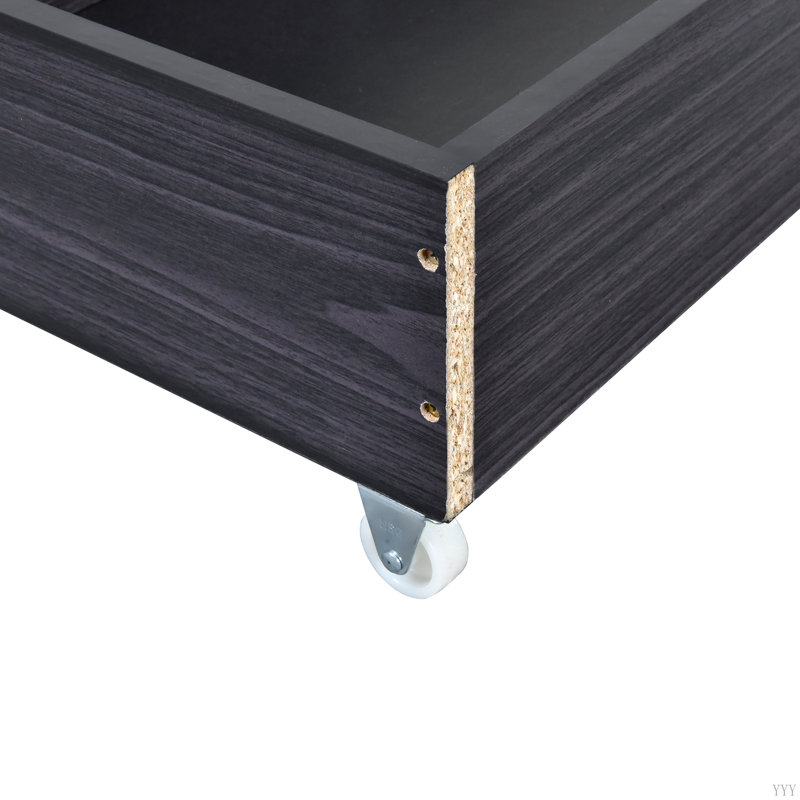 Lit plateforme tapissier avec structure à DEL et 2 tiroirs, tissu en lin, Beige