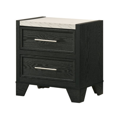 1Pc Contemporary Modern White Faux Marble Top 2 Drawers Nightstand Bedroom Furniture