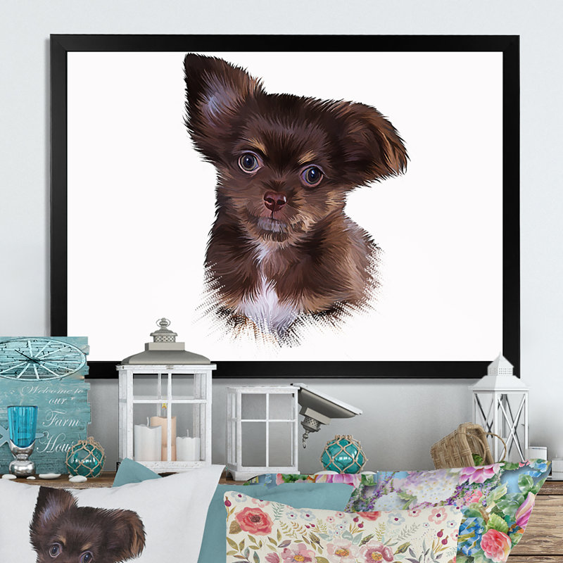 Chiot chihuahua à la main - reproduction de cadre photo sur toile, Toile avec cadre noir, H 8 po x l 12 po x P 1 po
