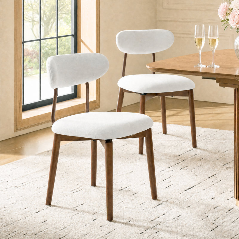 Ensemble de chaises de salle à manger rembourrées avec dossier en bois massif 2 pièces Modern, Beige