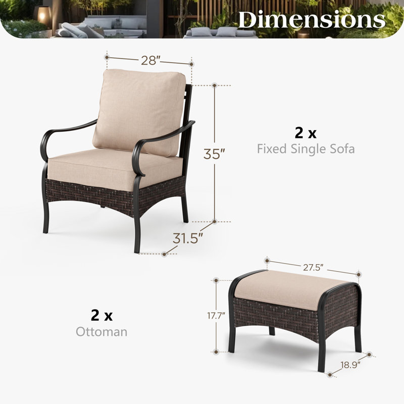 Salem Patio Chair with Cushions and Ottoman