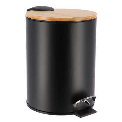 Trash Can with Bamboo Lid and Pedal, 2.5L Capacity