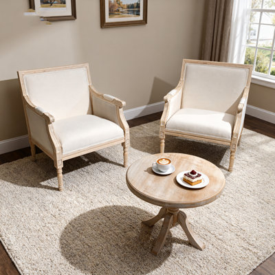 French Accent Chair Traditional Wood Frame Linen Upholstery Distressed Finish Home Decor, Single