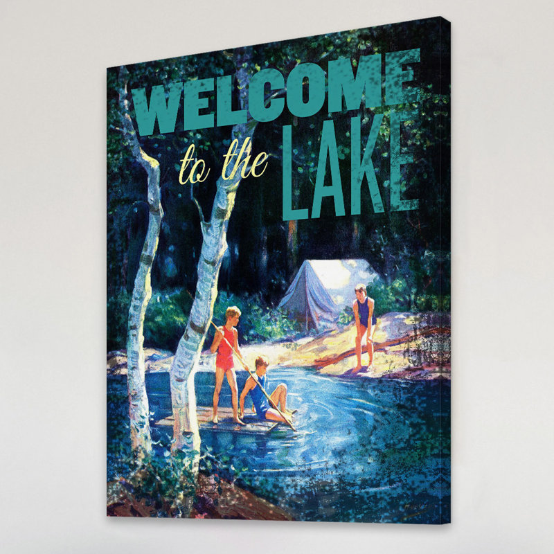 « welcome to lake », reproduction d’art sur toile tendue, H 48 po x l 40 po x P 1,5 po