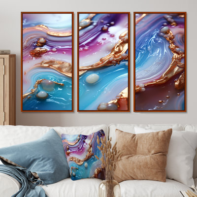Opulent Agate Azure Dreams Glam - ensemble de reproductions d'art mural en marbre