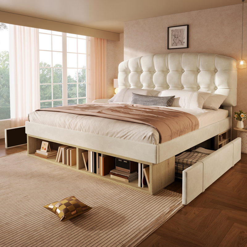 Drawers Bed Frame, King, Beige