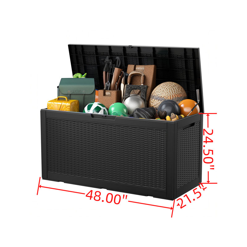 100 Gallon Deck Box, Waterproof Resin Large Outdoor Storgae Box For Patio Furniture, Black