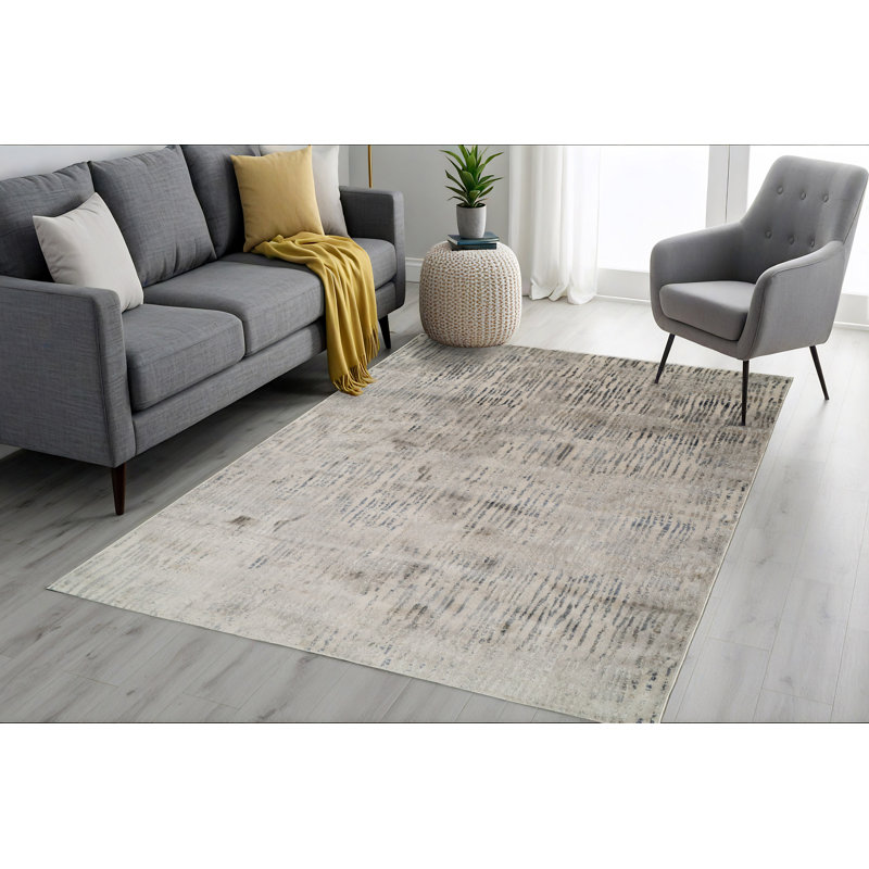 Tapis gris à motif abstrait Waitsburg, Rectangle 6 pi 7 po x 9 pi 6 po