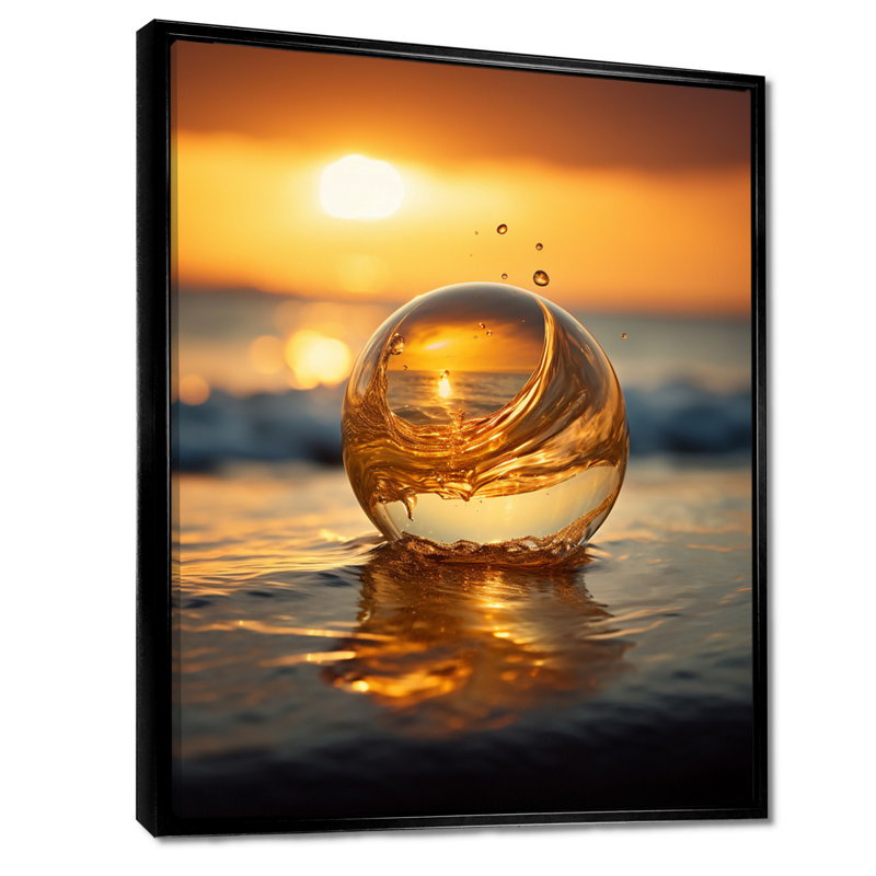 Coucher de soleil sur une goutte d'eau, H 32 po x l 24 po x P 1 po, Toile avec cadre flottant noir