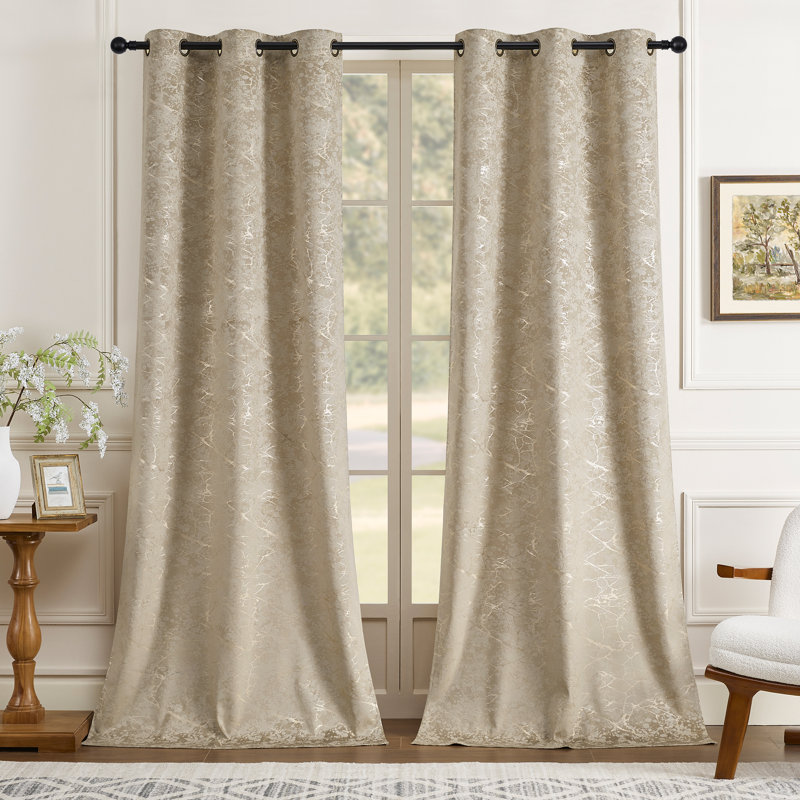 Deavion Velvet Curtains Metal Grommets Room Darkening with Gold Foil Print 2 Panel Set, Cappuccino, 40" W x 96" L