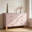 Commode double à 6 tiroirs avec pieds en bois massif et poignées en métal - Rangement robuste pour chambre d'enfant et maison moderne