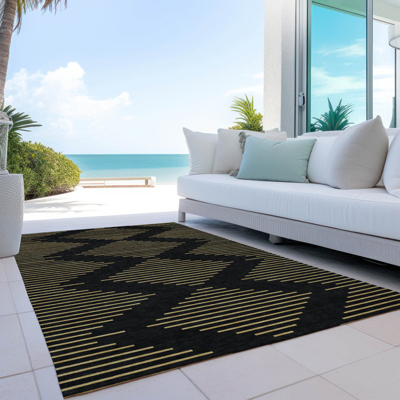 Tapis noir intérieur / extérieur lavable à la machine Chayden ACN1017, Rectangulaire 3 pi x 5 pi