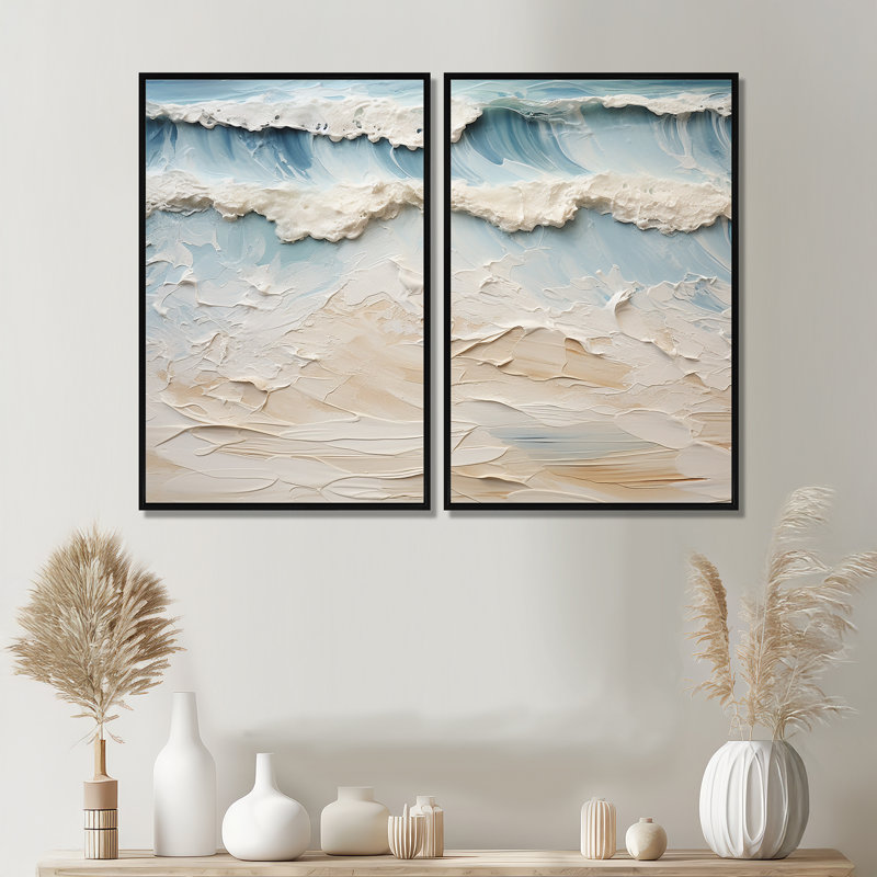 «Beige et bleu», peinture sur la plage côtière I - Coastal Coastal Beach, reproduction d'art sur toile 2 pièces, Noir