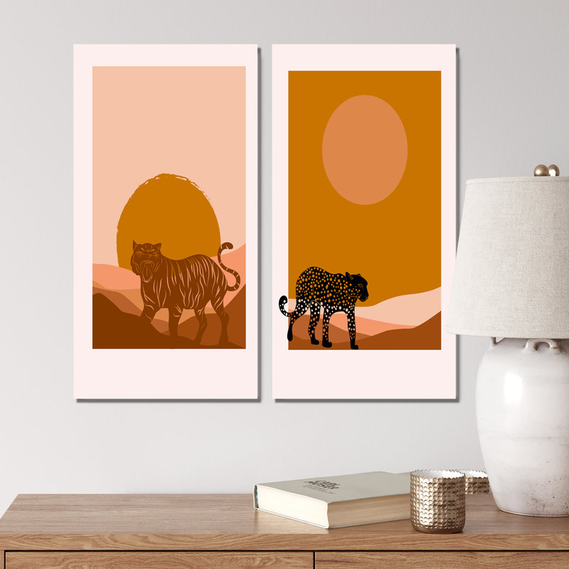 «Boho Wild Animal», art minimaliste «Earth Tones III», ensemble de 2 impressions, Toile tendue, H 20 po x l 24 po x P 1 po