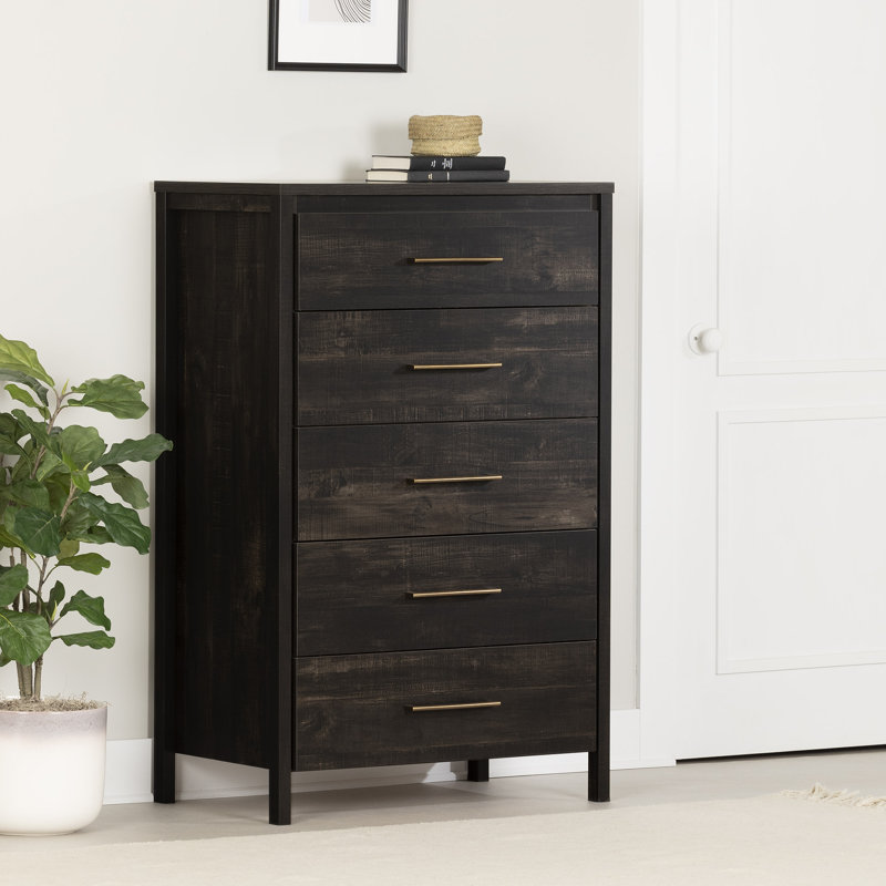 Commode 5 tiroirs Gravity, Noir frotté / pas robuste