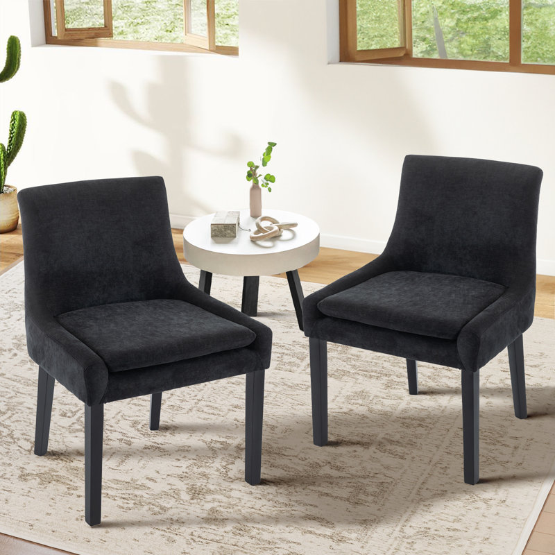 Chaise d'appoint rembourrée en velours côtelé Demarrion, Tissu noir