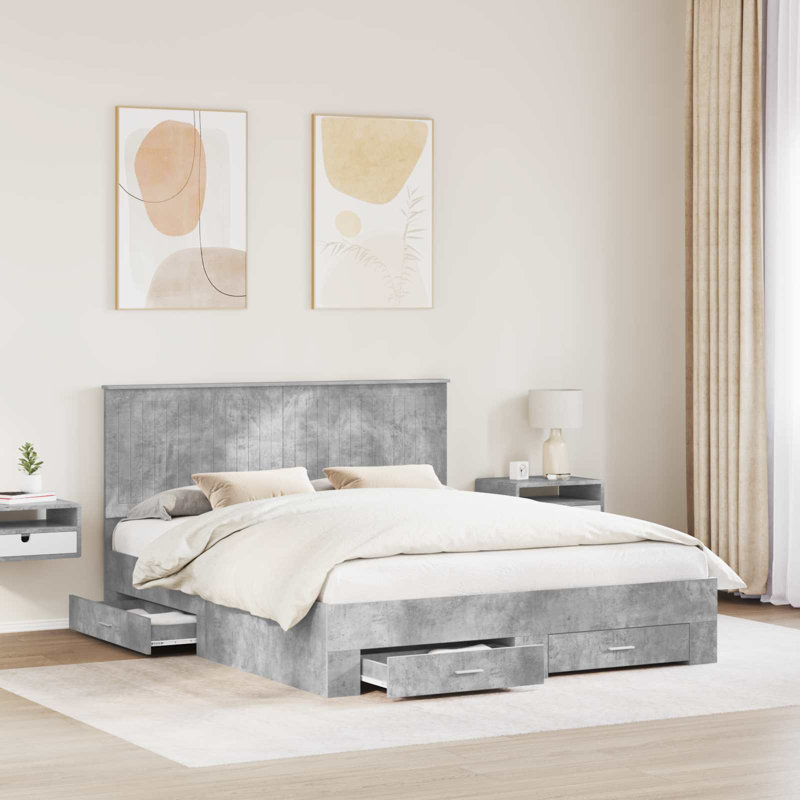 Bed, Concrete Grey, European Kingsize (160 x 200 cm)